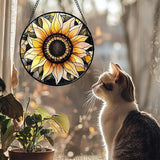 Stained Glass Window Hanging - Sunflower Suncatcher for Door Garden Patio Retro Flower Sun Catchers Decor Christmas Mother's Day Birthday Gifts for Women Mom Nana Friend Wife 7.8 in