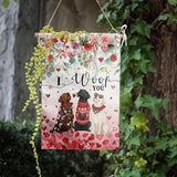 Dog Valentine Garden Flag Valentines Day Decor Black Lab Gifts for Women White Chocolate Labrador Yard Signs for Outside 12x18 Double Sided I Woof You Love Heart Banner