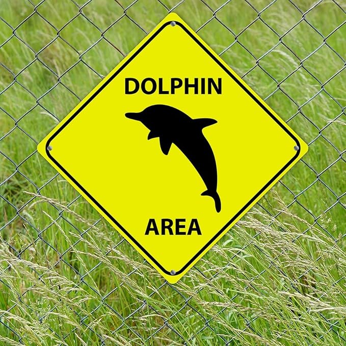 Caution Dolphin Crossing XING Tin Sign Dolphin Area Warning Street Sign Ocean Animal Novelty Caution Road Sign for Outdoor Home Driveway Garden Yard Park 10x10in