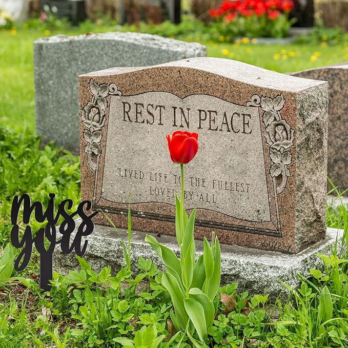 Fumete Cemetery Decorations for Grave, Miss You Memorial Grave Markers, Metal Memorial Stake Headstones Cemetery Plaque Garden Yard Outdoor Decoration for Mom Dad Friend(12.6 x 7.87 Inch)