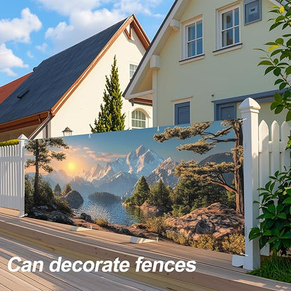ANNA QUEEN Mountain Lake Sunset Garage Door Banner 6 x 13FT, Scenic Lake, Forest, and Snowy Mountains Sunset, Nature Landscape Backdrop for Yard, Parties, Holiday Home Decor