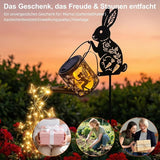 Solar Watering Can Light with Bunny Silhouette Stake & Fairy Design - Cascading LED String Light for Garden Yard Patio Decor, IP65 Waterproof Outdoor Gift for Mom, Women, Birthday, Housewarming