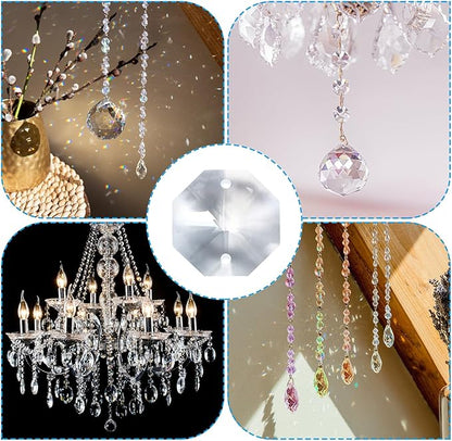 PATIKIL K9 Crystal Octagon Beads 2 Holes Pendants, 60 Pack 22mm Chandelier Prisms Parts Ornaments Hanging Beads for DIY Arts Crafts Decoration, Clear