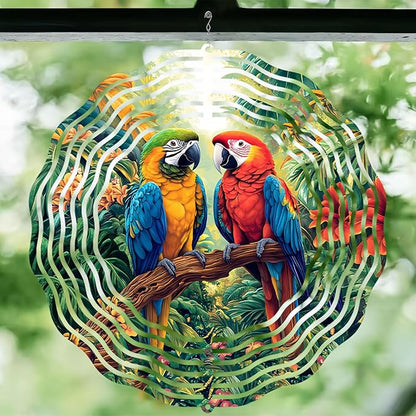 10 Inch Parrot Wind Spinner, 3D Stainless Steel Hanging Kinetic Wind Sculpture Gifts for Garden Yard Art Indoor Outdoor Window Porch Front Door Decor, Women, Mother Day