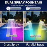 Swimming-Pool Waterfall Fountain w/Colorful Led-Lights - 7 Color Changing Above/Inground Pool Fountain Lights with Remote, Water Sprinkler Adjustable Height Pool Sprayer for Outdoor Yard Decoration
