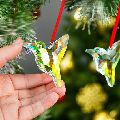 H&D HYALINE & DORA Set of 2,3" Crystal Sun Catcher Prisms, AB Colored Hummingbird Hanging Suncatchers, Glass Hummingbird Prisms for Windows, Garden Decor