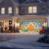IVN Merry Christmas Garage Door Banner 13x6ft Festive Backdrop Gingerbread House Photo Prop Background for Joyful Holiday Yard Door Cover Background Outdoor Winter Scene
