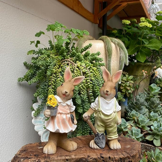 Rabbit Statues Outdoor, Bunny Garden Statue Patio Yard Deco Lucky Rabbit Outdoor Bunny Figurines and Statues Grandma Mom Women Gifts,8.1 inch (2 Pack)