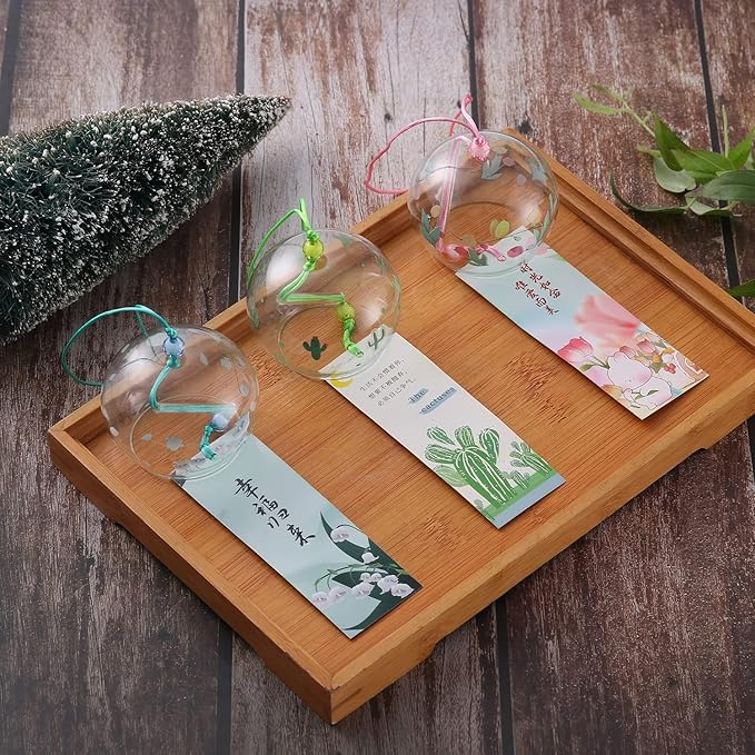Falytemow Japanese Wind Chimes Romantic Flowers Small Wind Bells Handmade Glass Japanese Style Pendant for Birthday Present Home Decors (Tulip, Orchid, Lotus, Clover, 7 cm)