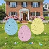 DoubleFill 3 Pcs Easter Decorations Outdoor 3D Metal Easter Eggs Tulip Yard Signs Decorative Garden Stakes Eggs Bunny Lawn Decorations Yard Decor for Spring Lawn Pathway Garden (Spotted Style)