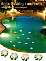 Hortsun 12 Pcs Floating Lotus Lights with Batteries Lily Pads Pool Flowers Floating Candles Decor Artificial Pond Plants Decorations for Pool Pond Outdoor Indoor (White,3.94 Inch)