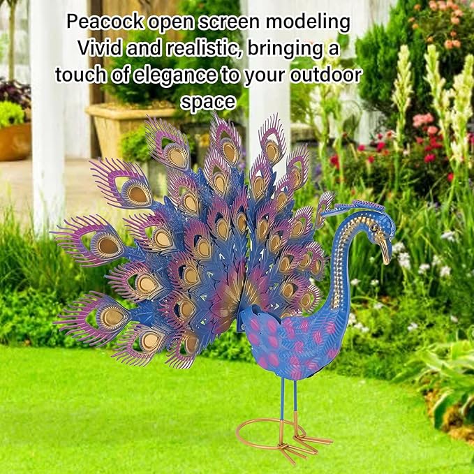Metal Peacock Statue Garden Decor Iron Art Realistic Tail Spread Peacock Outdoor Sculpture for Lawn Yard Ornament