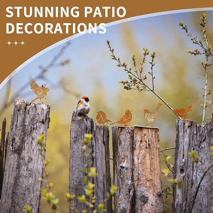 Geila 5PCS Rusty Birds Decoration, Fence Decorations Outdoor, Metal Birds Yard Decor Perfect Yard Art and Large Outdoor Ornaments (E)
