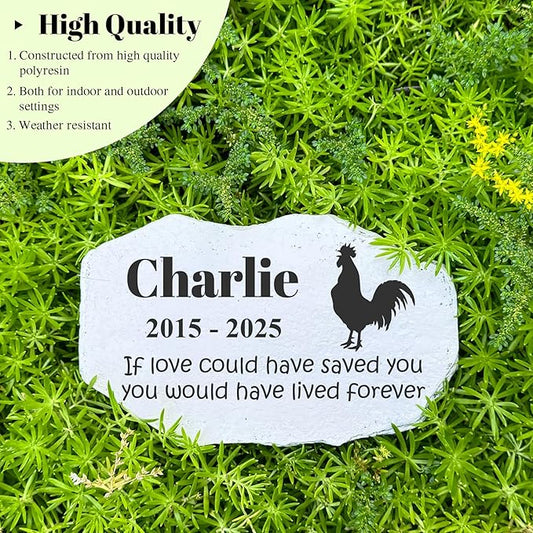 Personalized Pet Memorial Stone - Rooster Headstone - Rooster Tombstone - Garden Memorial Stone Customized - Pet Cemetery Decorations - Stepping Stone Outdoor