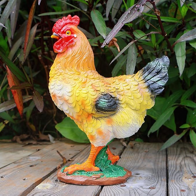 Rooster Garden Statue Decorations, Outdoor Sculpture Chicken Farm Animals Decoration, Chicken Gift Home Decor for Backyard Patio & Lawn Ornament (colorful hen)