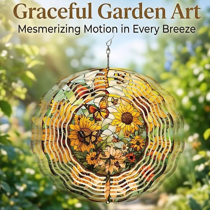 Metal Wind Spinners Outdoor Sunflower Decorations Garden Hanging, Festive Gifts for Women Mom Grandma, 25cm/ 9.84in 3D Wind Spinners for Garden Decor for Patio,Yard,Outdoor