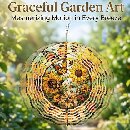 Metal Wind Spinners Outdoor Sunflower Decorations Garden Hanging, Festive Gifts for Women Mom Grandma, 25cm/ 9.84in 3D Wind Spinners for Garden Decor for Patio,Yard,Outdoor