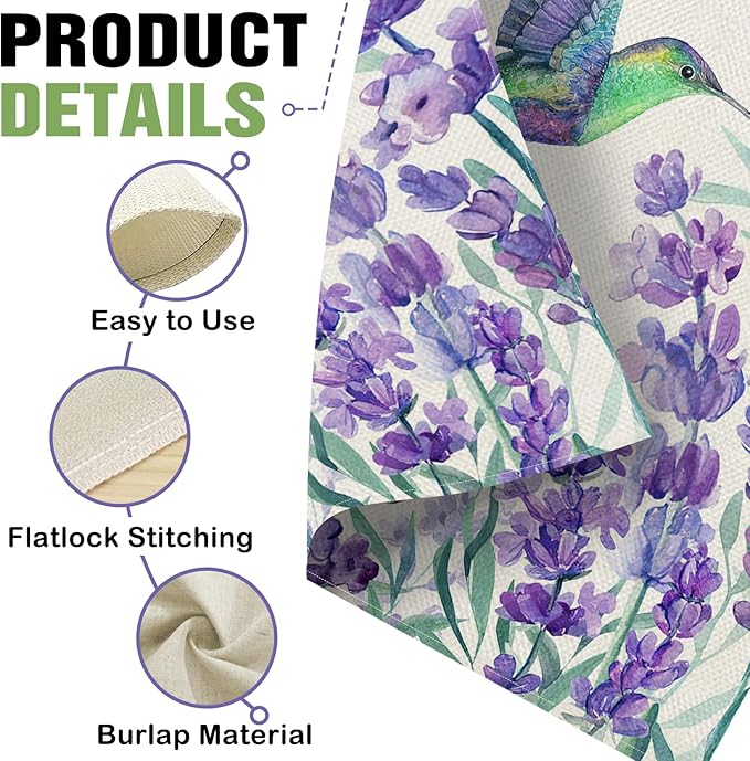 Dyrenson Welcome Spring Summer Hummingbird Lavender 28 x 40 House Flag Double Sided, Purple Flower Floral Garden Yard Decorations, Seasonal Burlap Outdoor Decor Decorative Large Flag