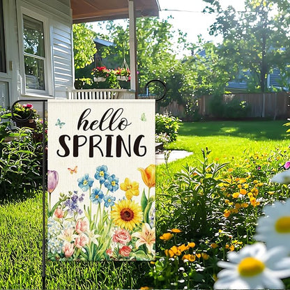 Hello Spring Garden Flag for Outside,Spring Flowers Garden Flag,Seasonal Floral Yard Lawn Porch Flags for Outdoor Decorations 12x18 Inch Double Sided