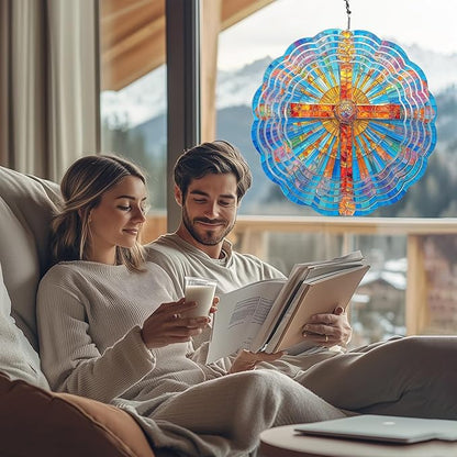 Cross Wind Spinners Outdoor, Hanging Wind Spinner for Garden Decoration, 8 inch 3D Stainless Steel Metal Wind Sculpture for Indoor/Outdoor Decor