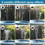 Upgraded Solar Bird Bath Fountains with 6 Nozzles, Free Standing Floating Solar Powered Water Fountain Pump for Bird Bath, Garden, Pond, Pool and Outdoor