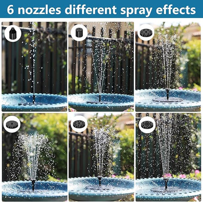 Upgraded Solar Bird Bath Fountains with 6 Nozzles, Free Standing Floating Solar Powered Water Fountain Pump for Bird Bath, Garden, Pond, Pool and Outdoor