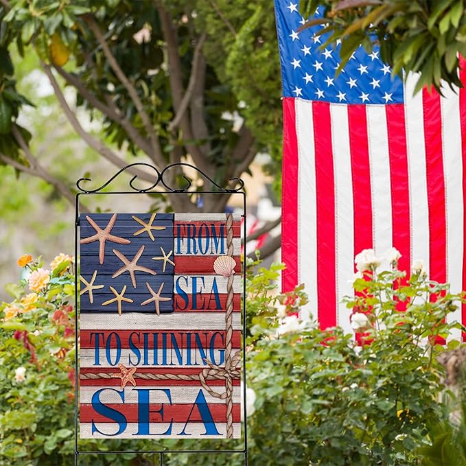 Artofy 4th of July Patriotic Large Decorative House Flag, Coastal America Beach Yard Garden Outside Decor, From Sea to Shining Sea USA American Nautical Outdoor Home Decoration Double Sided 28 x 40