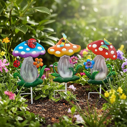Decorative Garden Stakes, 3 Pack Mushroom Lawn Ornaments Metal Garden Stakes, Colorful Yard Art for Garden, Lawn, Porch.