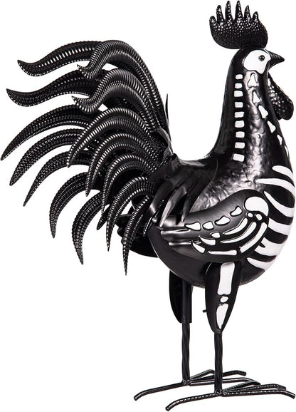 Evergreen Garden 19" Skeleton Rooster Metal Animal Statue | Indoor and Outdoor Safe | Halloween Decoration for Garden Yard Lawn Party | Rustic Farmhouse Chicken Decor