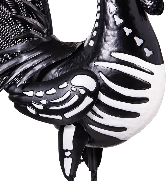 Evergreen Garden 19" Skeleton Rooster Metal Animal Statue | Indoor and Outdoor Safe | Halloween Decoration for Garden Yard Lawn Party | Rustic Farmhouse Chicken Decor