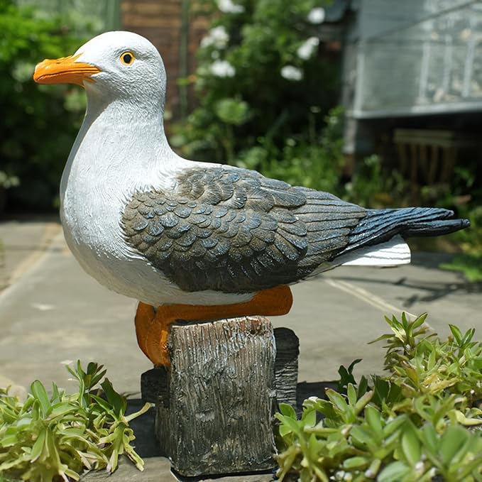 Teaeeno Real Seagull Resin Figurine Decor Statue,Sea Bird Figurine,Animal Seagull Ornaments Decoration,Bird Craft Art Decor,Coastal Beach Outdoor Table Decor for Garden,Terrace,Lawn,Yard