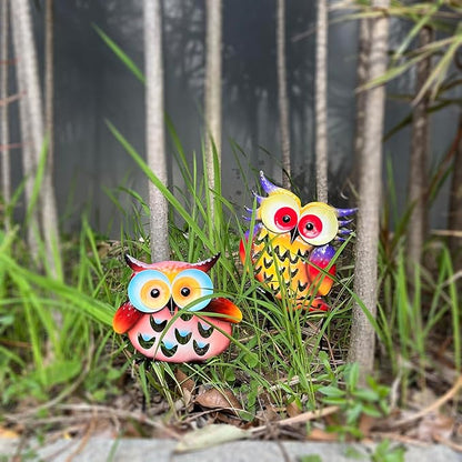 Pack of 2 Metal Fresh Color Owl Garden Statues Silhouette Owl Stakes Decorative Outdoor Statues Animal Sculptures for Yard Décor and Lawn Ornaments, MX202303-1
