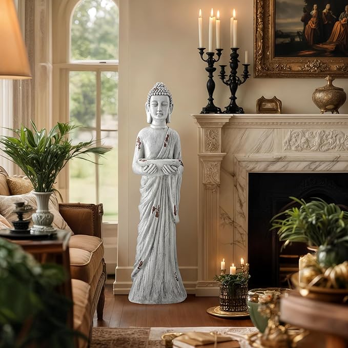 42" Extra-Large Buddha Outdoor Statue with Birdfeeder, Tall Zen Meditative Buddha Figures, Durable Weatherproof MGO Sculpture for Garden, Patio, Yard, Porch or Indoor Home Decor