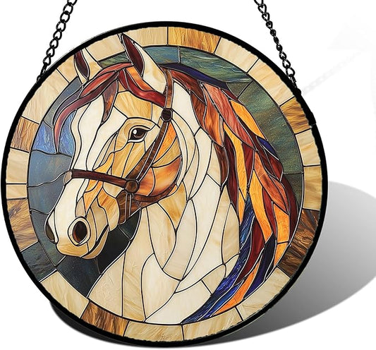 DASTOLL Stained Glass Window Hanging, Animal Horse Colored Mane Sun Catchers Glass Panel Cool Suncatcher Decor for Birthday for Women, Men, Wife, Aunt, and Mom 7.8 in