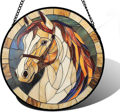 DASTOLL Stained Glass Window Hanging, Animal Horse Colored Mane Sun Catchers Glass Panel Cool Suncatcher Decor for Birthday for Women, Men, Wife, Aunt, and Mom 11.8x11.8 in