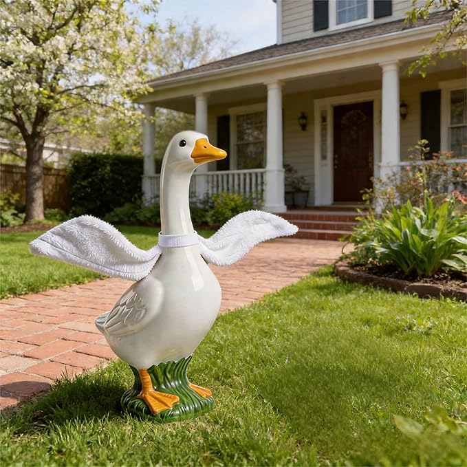 Porch Goose Wings for 23”- 28" Porch Goose Outfit Accessories Poseable White Wings for Yard Lawn Outdoor Garden Patio Decor(1Pcs,White)