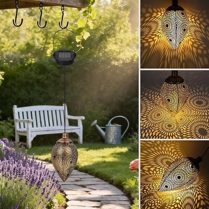 Hanging Solar Lights Outdoor Waterproof with Shepherd Hook Garden Decor Chandelier Birthday Gifts for Women Mom Family Hanging Solar Lanterns for Yard Patio Pathway Holiday Gift Ideas