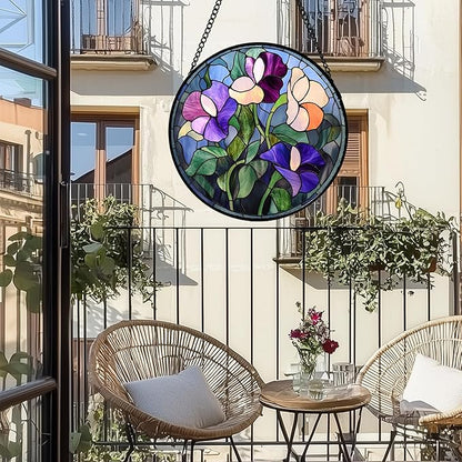 Stained Glass Window Hanging - Colorful Flower Suncatcher for Door Garden Patio Retro Floral Sun Catchers Decor Christmas Mother's Day Birthday Gifts for Women Mom Nana Friend 6.3 in