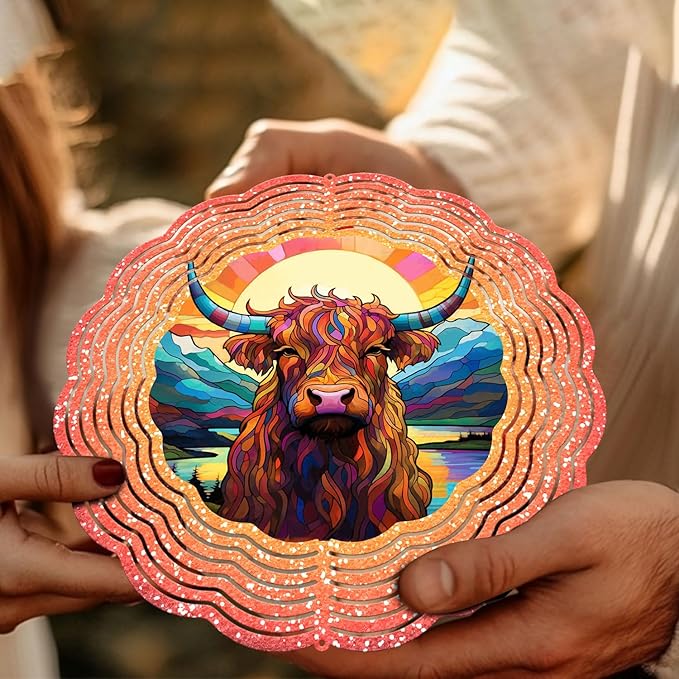 Cow Wind Spinner, Cow Stained Glass Wind Spinner, Wind Sculpture Cow Wind Spinners for Garden Patio Yard Decor