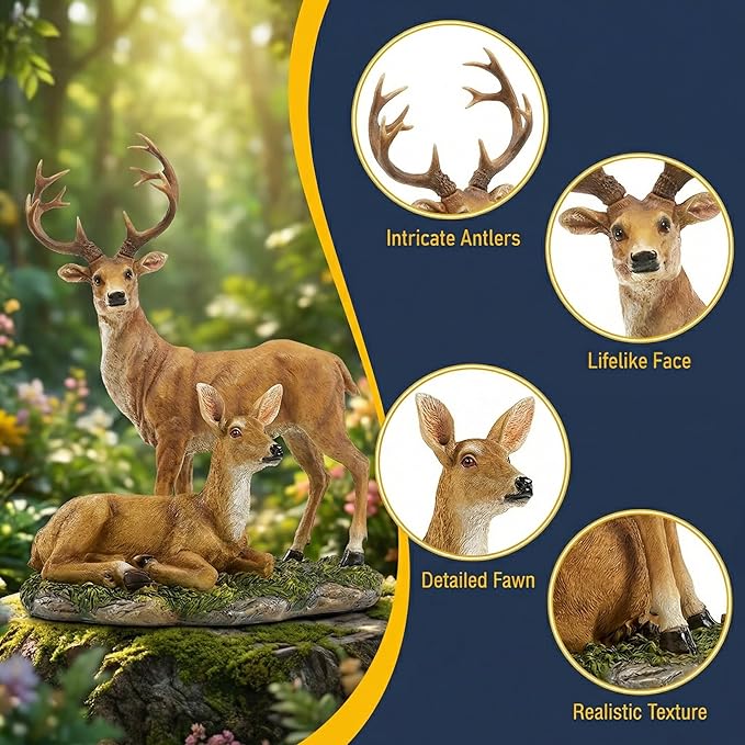 XTAPAN Resin Female Deer & Standing Male Deer Figurine Animals Statue Home Garden Yard Ornament Lawn Outdoor Patio Decor