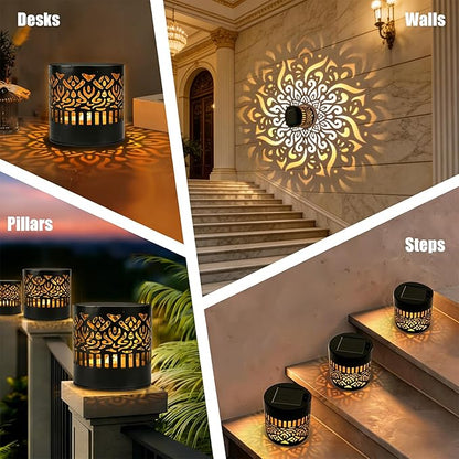 Decorative Solar Mandala Lights | Metal Solar Powered Outdoor Wall & Step Lighting | Waterproof Garden/Patio/Fence Lights with Auto On/Off | Mandala Pattern Backyard Decor for Deck,Post,Yard (2)