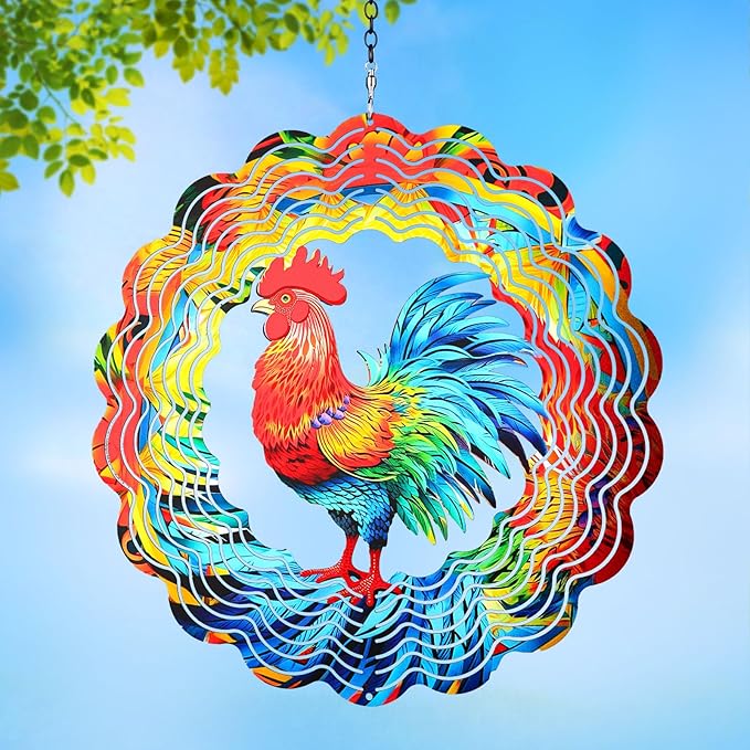 Chicken Wind Spinners Outdoor,12 inch 3D Hanging Wind Spinner Spring Garden Decor Rooster Gifts for Women Men,Metal Wind Catchers Kinetic Sculpture for Silhouette,Yard Art,Porch,Patio Decoration