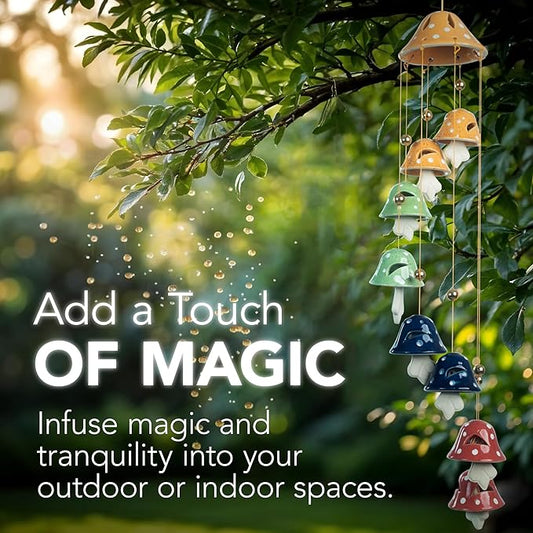 Wiosi Mushroom Wind Chimes for Outside Garden Decor - Mushroom Ornaments Piece - Ceramic Windchimes Outdoors - Indoor Bell Wind Chimes - Perfect Small Ornament for Garden Lovers