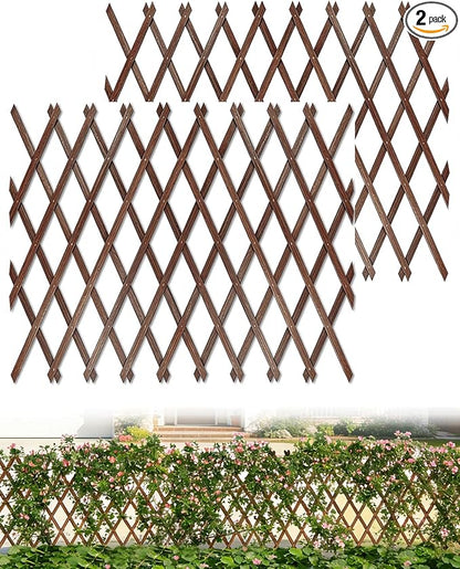 2 Pack Expandable Wooden Lattice Fence Panel, 3.2 x 6.1 Ft Large Wood Garden Trellis for Climbing Plants, Outdoor Privacy Fence Wall for Ivy Rose Vine, Patio Yard Balcony Decor