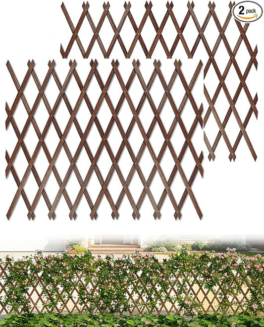 2 Pack Expandable Wooden Lattice Fence Panel, 3.2 x 6.1 Ft Large Wood Garden Trellis for Climbing Plants, Outdoor Privacy Fence Wall for Ivy Rose Vine, Patio Yard Balcony Decor