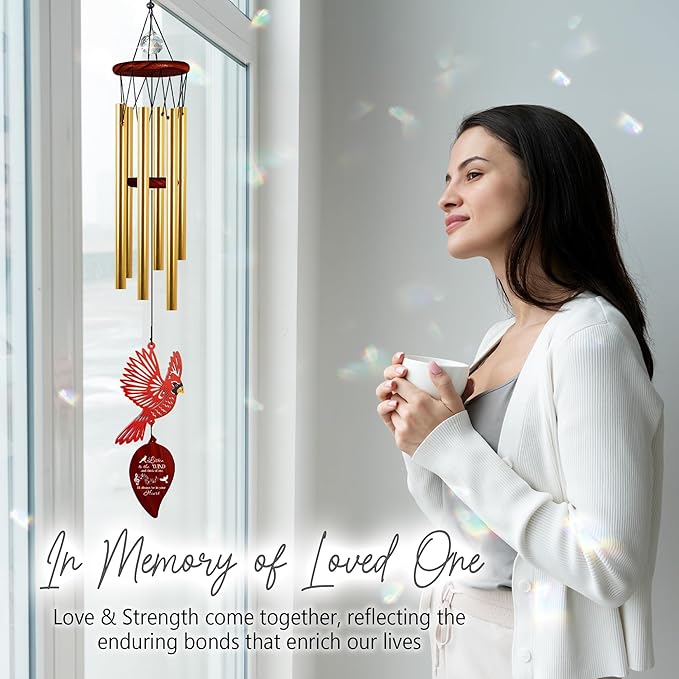 30'' Memorial Crystal Wind Chimes Loss of Mom Dad Grandparent Sympathy Cardinal Bird Keepsake Weatherproof Windchime Remembrance Gift in Memory Loved Ones for Window Outdoor Garden Decor HW2-LW