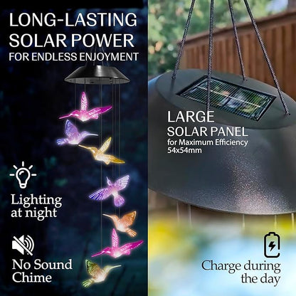 Upblend Outdoors Hummingbird Solar Wind Chimes for Outside – Color Changing LED Wind Chimes for Outside, Solar Chimes Outdoor Waterproof – Hummingbird, Blue