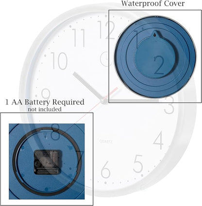Clockswise 12" Waterproof Aluminum Wall Clock Battery Operated Precision Quartz Movement Weather Resistant Metal Frame for Indoor Outdoor Bathroom Kitchen Patio Garden Living Room Office & Home Décor