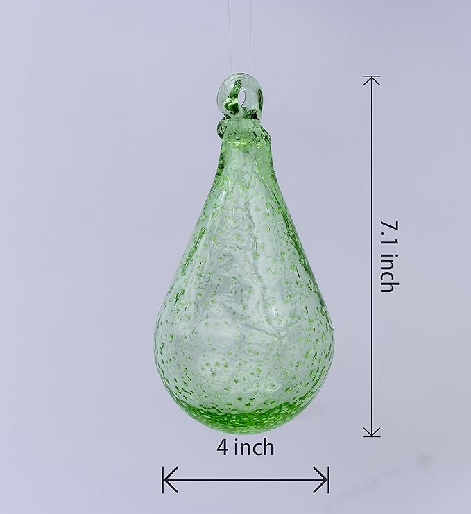 Artisan Crafts and Design 7” Glow in The Dark Hand-Blown Teardrop Glass Ornament Indoor and Outdoor Garden Decor