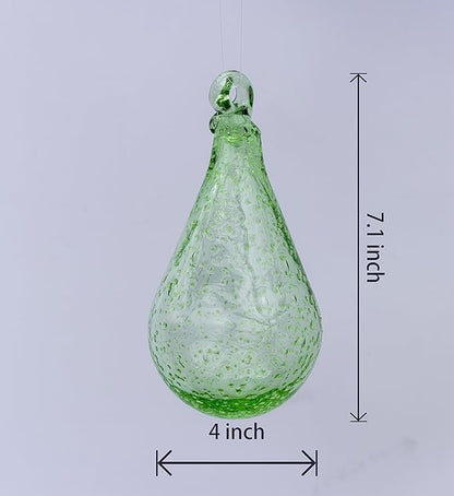 Artisan Crafts and Design 7” Glow in The Dark Hand-Blown Teardrop Glass Ornament Indoor and Outdoor Garden Decor